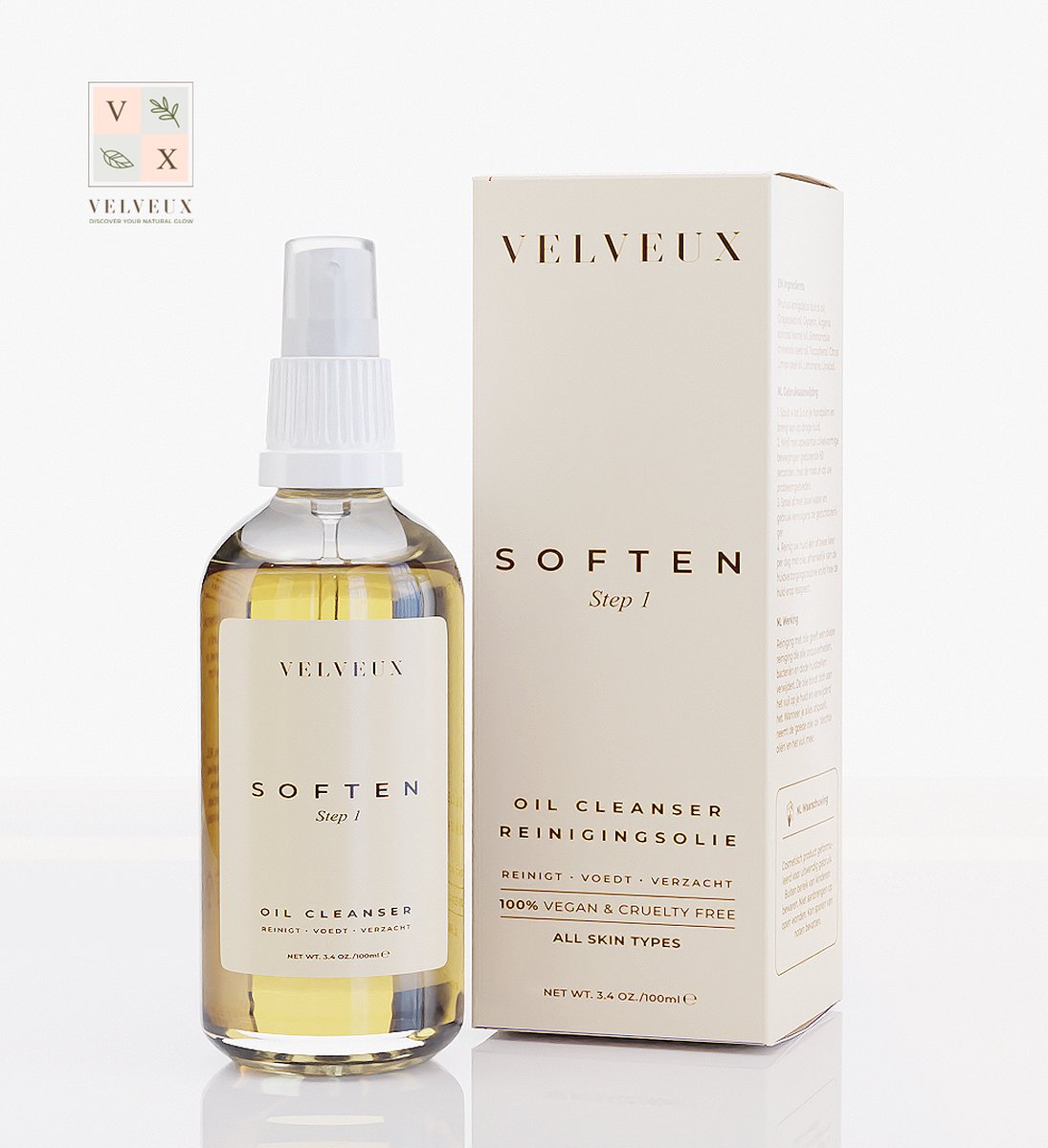 Velveux Pre Oil Cleanser 50ml - Reinigingsolie - met arganolie - 100% natuurlijk & vegan - skincare - Valentijnsdag cadeau