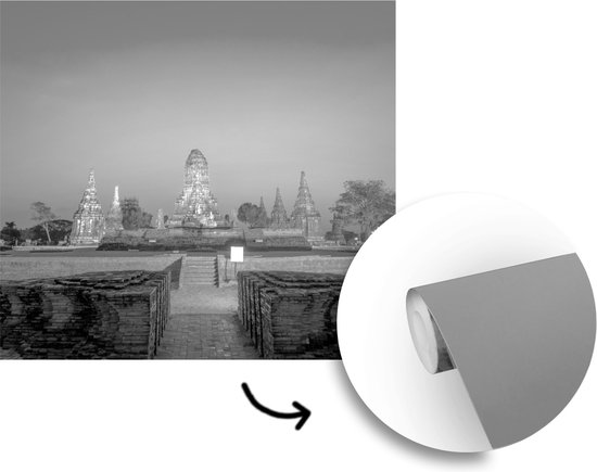 Papier peint Wat Papier peint photo - Tours Wat Chaiwatthanaram, Thaïlande - Zwart- Wit largeur 220 cm x hauteur 220 cm - Impression photo sur papier peint vinyle (disponible en 7 formats) - chambre/séjour/bureau
