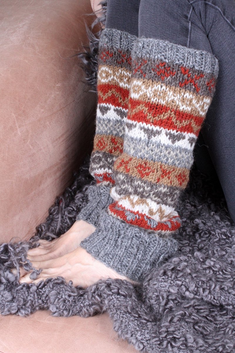 Pachamama - Wollen beenwarmers met ingebreide patronen - Grijs - Finisterre - Slim Fit - Fair trade - 100% wol
