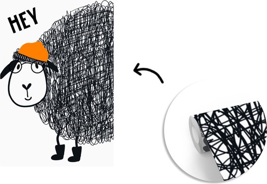 Illustration pour enfants avec la citation 'Hey' et un mouton 200x300 cm