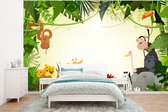 Behang babykamer - Fotobehang Jungle - Dieren - Slang - Olifant - Jongens - Meisje - Kids - Baby - Breedte 350 cm x hoogte 260 cm - Kinderbehang