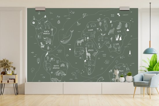 Fond d' écran - Carte Papier peint photo - Monde - Enfants - Vert - Largeur 450 cm x Hauteur 300 cm