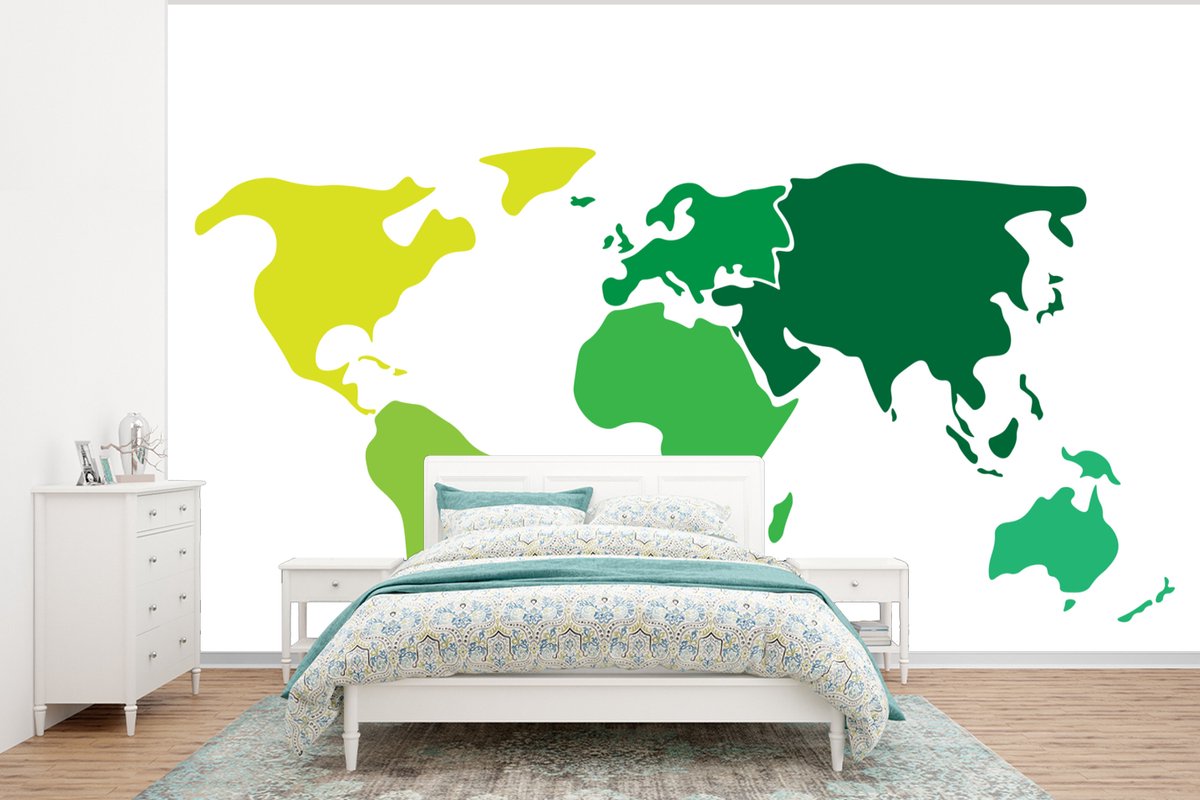 Behang - Fotobehang Wereldkaart - Simpel - Groen - Breedte 320 cm x hoogte 240 cm