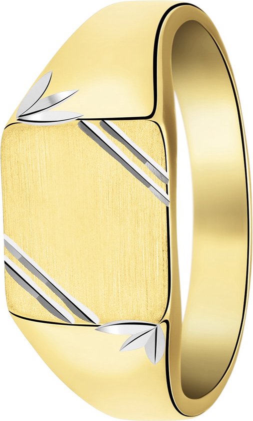 Lucardi Heren Zilveren bicolor goldplated heren zegelring mat/glans - Ring - 925 Zilver - Goudkleurig - 20 / 63 mm