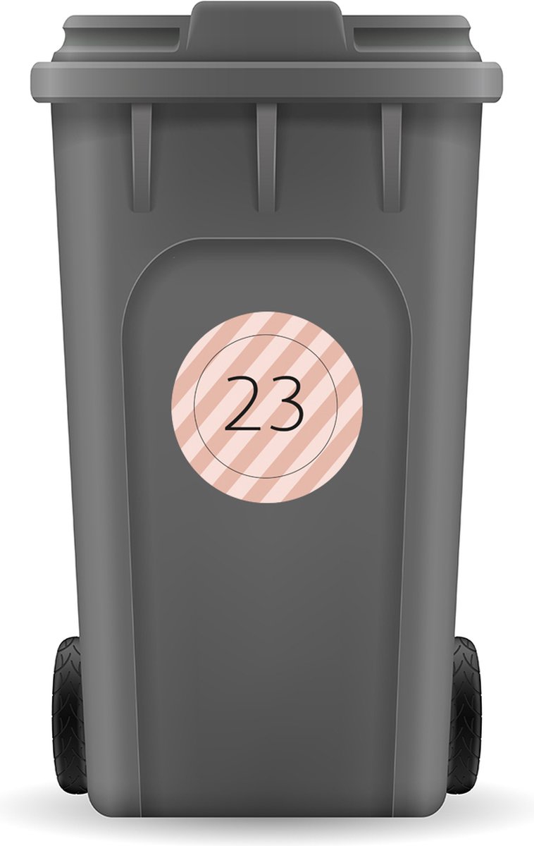 Container stickers 3-delige set 20 centimeter Pink Stripes - Dutch Sprinkles - huisnummer sticker voor kliko / afvalcontainer set van 3 stuks van 20cm - designsticker roze strepen met huisnummers - afvalbak klicko otto