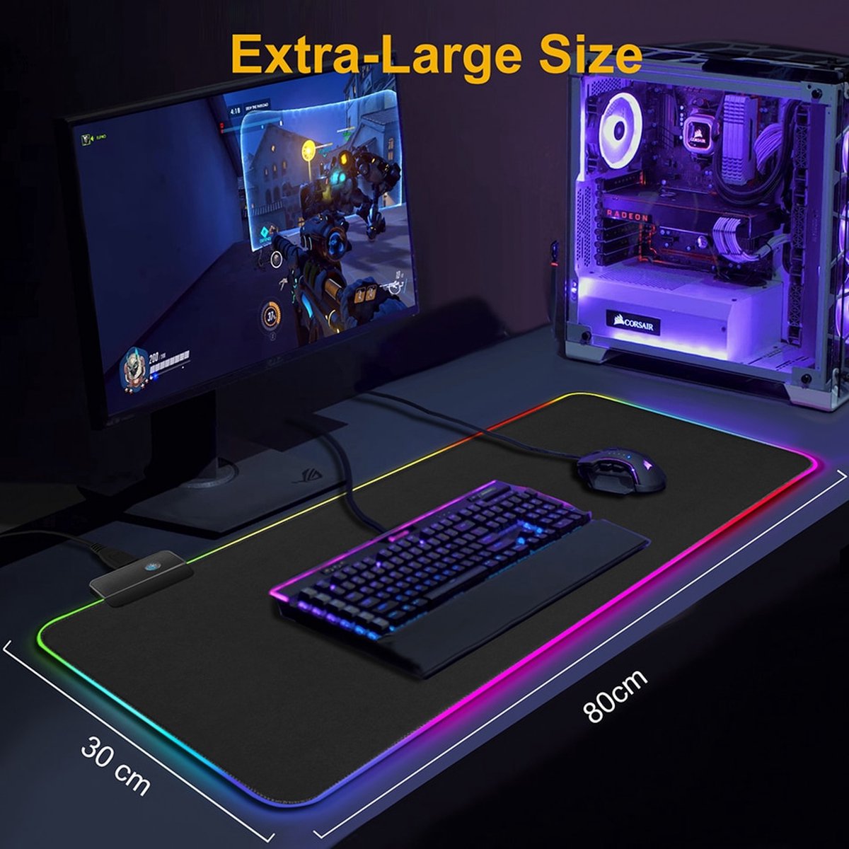 iMice Gaming Muismat XXL RGB - Full RGB LED Verlichting - Met Anti Slip - 800x300mm