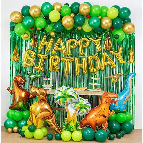 Dino Versiering Verjaardag - Dino thema versiering - Happy Birthday Dino ballon - Dino Ballon Set Groot- Dinosaurus Versiering - 65 items - Verjaardag Versiering - Happy Birthday Ballonnen - Fienosa