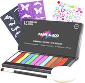 Paintaboo Kit de peinture pour le visage à base d'eau - Set avec éponge, Modèles, paillettes et pinceau - Palette de Maquillage pour le visage pour Enfants - 12 couleurs - Carnaval
