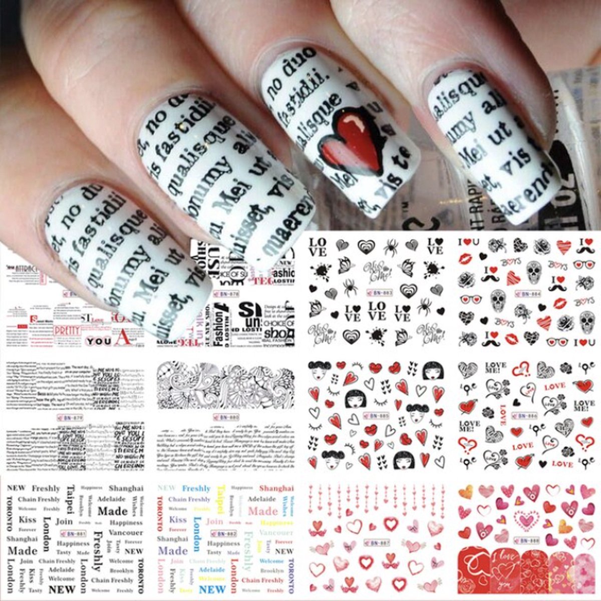 Goedkoopste SALE! Nagelstickers | Nail art stickers | Valentijn | Zomer | Vakantie | Nagels | Nagelstickers Valentijn | Decoratie | 1 groot vel