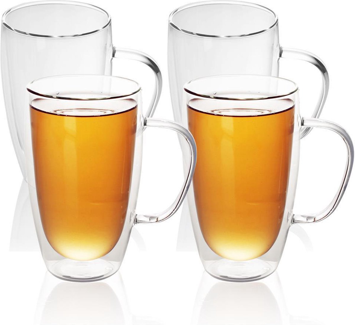 Intirilife 4x dubbelwandig thermoglas set in 400 - 500ml - koffiemok thermoglas thermoglazen mondgeblazen geïsoleerd latte macchiato theeglas koffieglas met handvat