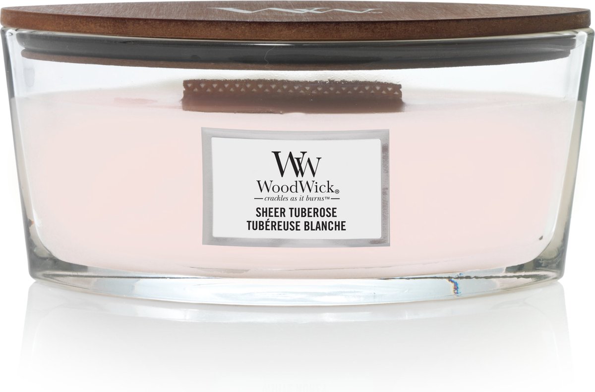 WoodWick Geurkaars Sheer Tuberose Ellipse Candle Roze
