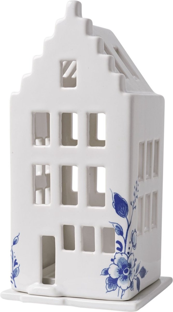 Waxinelichthouder - Trapgevel - 17 cm - Delfts blauw - Grachtenhuisje - Holland souvenir - Hollandse cadeautjes