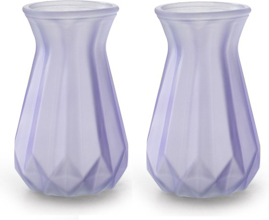 Jodeco Bloemenvazen - 2x stuks - Stijlvol model - lila paars/transparant glas - H15 x D10 cm
