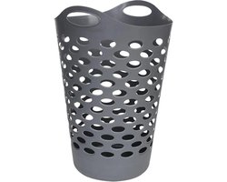 5Five Flexibele wasmand/opbergmand - rond - grijs - 60 liter - D41 x H66 cm