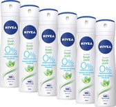 NIVEA Fresh Pure Deodorant Spray - Met Jasmijngeur - Aluminiumvrij - Alcoholvrij - Met Buiflorine - Beschermt 48 uur - 6 x 150 ml