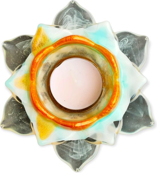 Giftcompany Sari, kristalglas, kandelaar, bal, 2 kubussen, roze/oranje, gs, 5 x 14 x 5 cm
