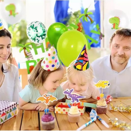 Cymeosh Taartdecoratie dinosaurus verjaardag taart decoratie dino meisje 11 stuks dinosaurus taart topper glitter bos groen blad jungle taart topper voor babydouche kinderen verjaardagsfeestje accessoires