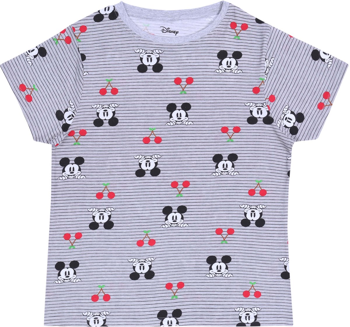 Mickey Mouse DISNEY - Grijs T-Shirt met Zwarte Strepen, Korte Mouwen en Afbeelding
