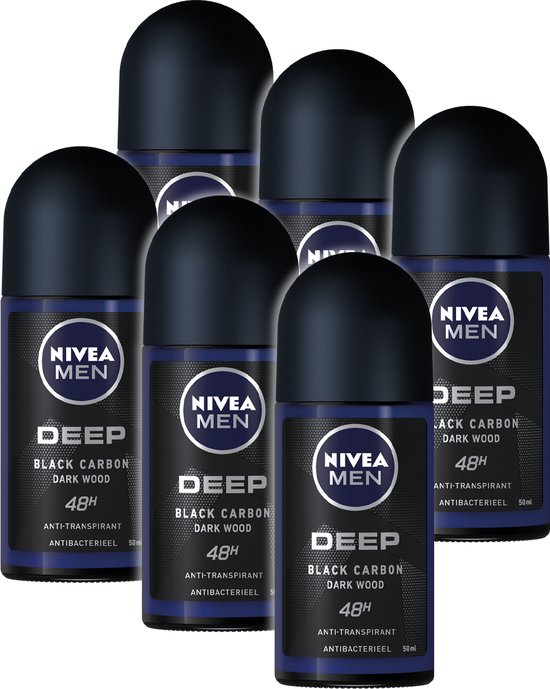 NIVEA MEN Deep Deodorant Roller Dark Wood - Anti-Transpirant - 48 uur Bescherming 6 x 50ml - Voordeelverpakking