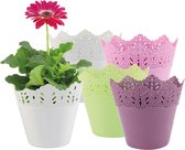 Bloempot - plantenpot - set van 4 - kunststof - frisse kleuren - 14,5cm breed en 15 cm hoog
