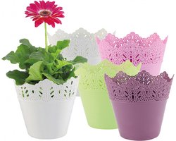 Bloempot - plantenpot - set van 2 - kunststof - groen - 14,5cm breed en 15 cm hoog