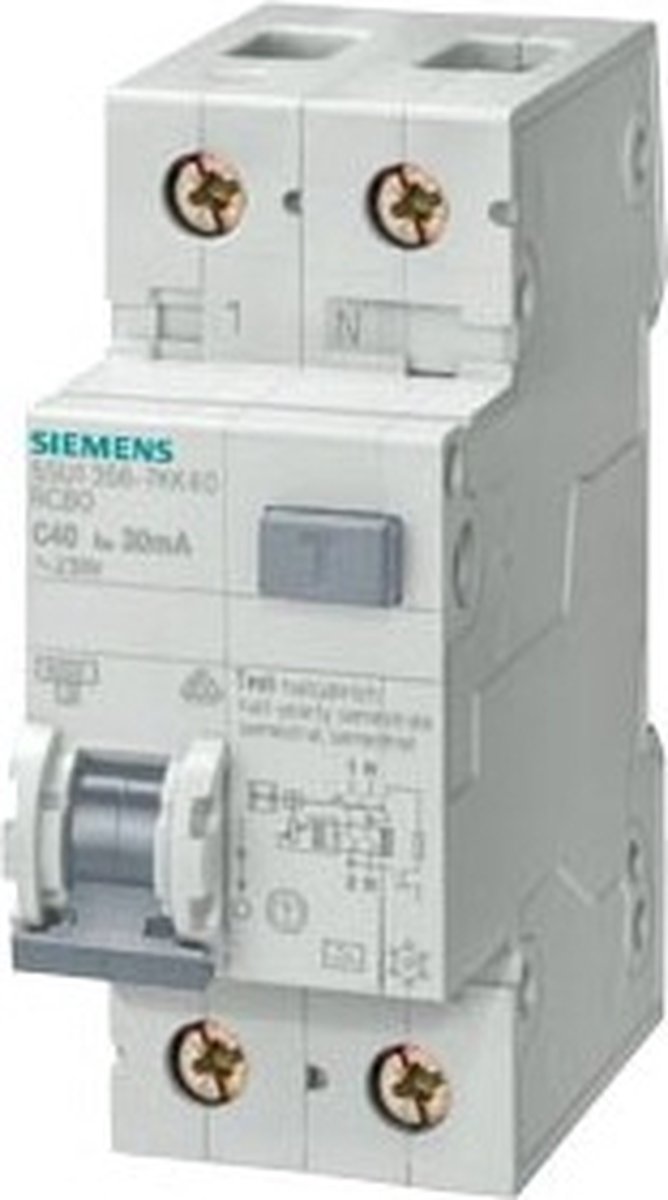 SIEMENS - 5SU1353-1KK10 - RCBO - 4.5 kA - 1P+N - Type AC - 30 mA - C-Char - In: 10 A - Un AC: 230 V - Wit