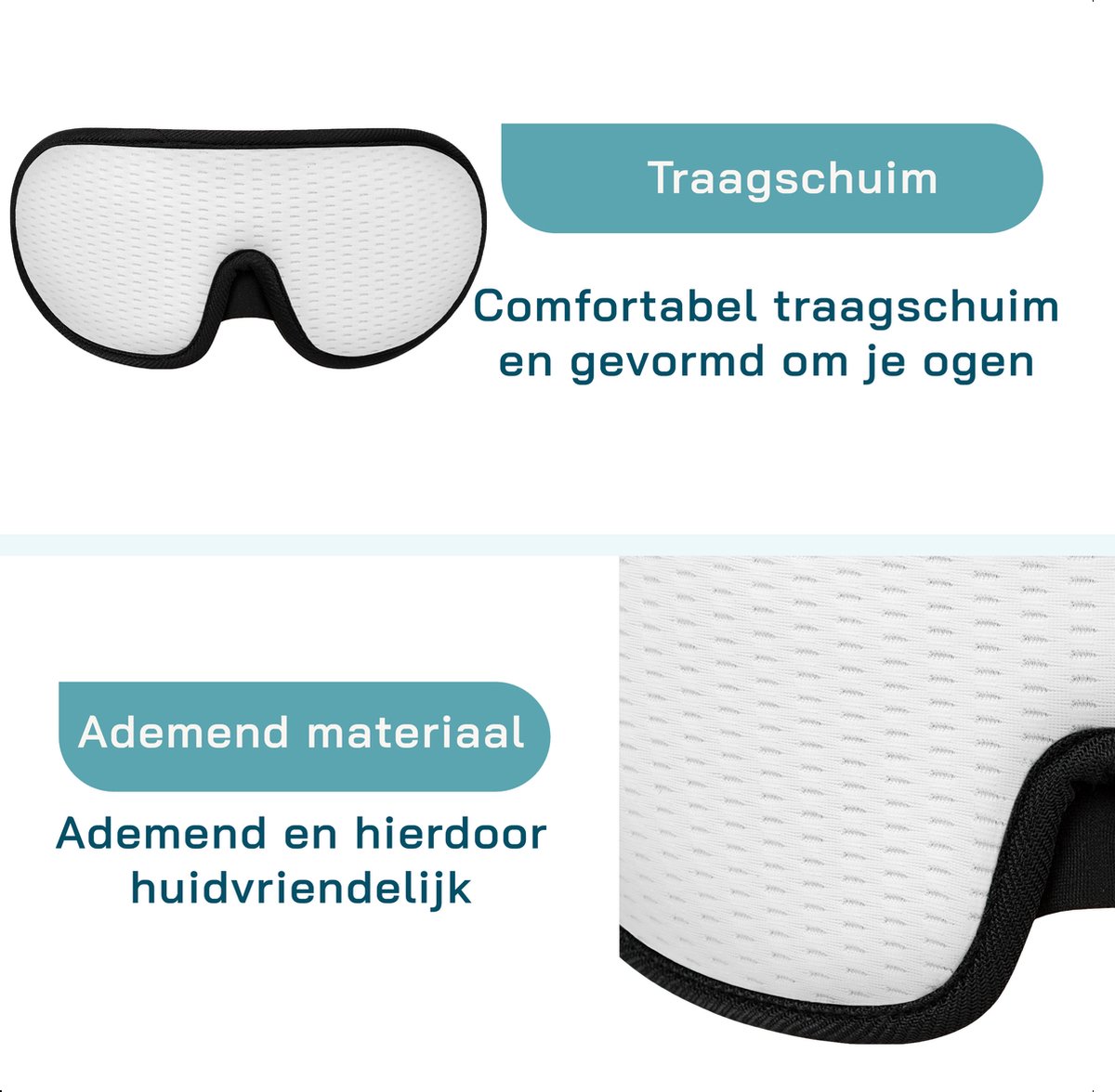 ForDig Ergonomische Slaapmasker - Oogmasker Slaap - 100% Verduisterend - Ademend - Verstelbaar - Wit — afbeelding 4
