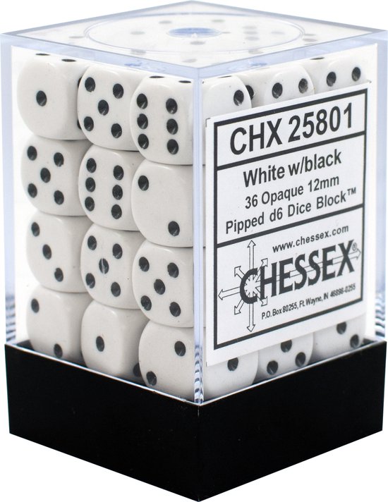 Afbeelding van het spel Chessex 36-Die Set Opaque 12mm - White/Black