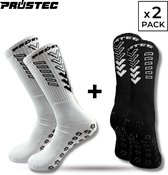 Prostec® Gripsokken - Gripsokken voetbal - Duo pack - Wit + Zwart - Grip socks - One size - Anti slip - Anti blaren - Gripsokken sport - Gripsokken wit + zwart