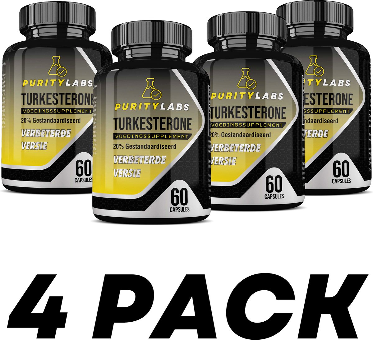 PurityLabs Turkesterone 4 Pack - 20% Gestandaardiseerd 500mg - Voordeelpakket - Hoogste Dosering Op De Markt - Versnelt Spiergroei - Muscle Builder - Droogtrainen - 240 Capsules