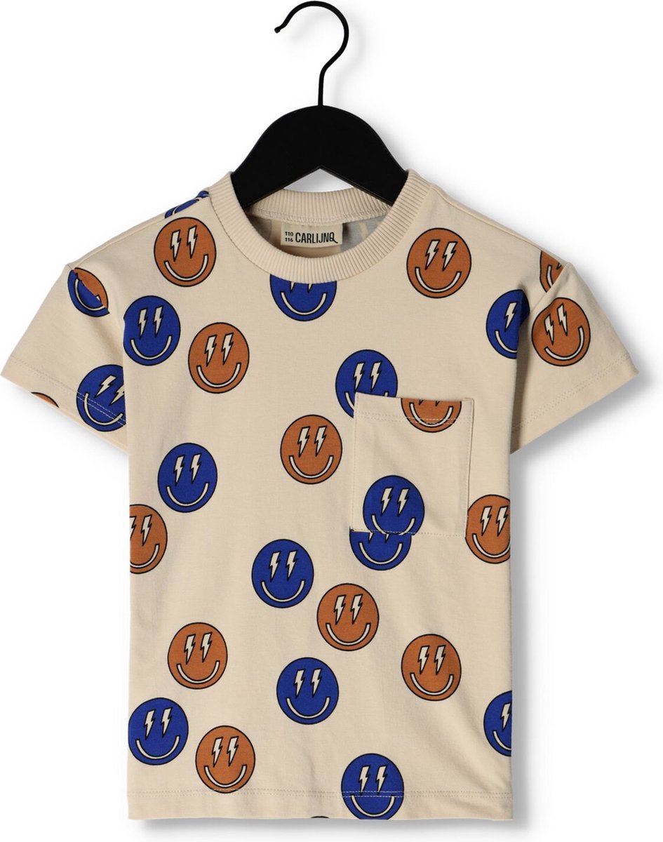 Carlijnq Smilies - Crewneck T-shirt Wt Pocket Polo's & T-shirts Jongens - Polo shirt - Wit - Maat 74/80