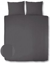 Housse de couette Satin Rayé - Qualité Hotel 230 TC - 2 personnes - 200 x 200/220 cm - Anthracite