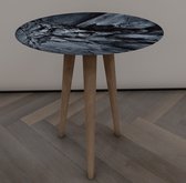 Nesttafel / Bijzettafel | Houten Been| Gehard (onbreekbaar) glas|Natuursteenlook platte tafel|Diameter40cm