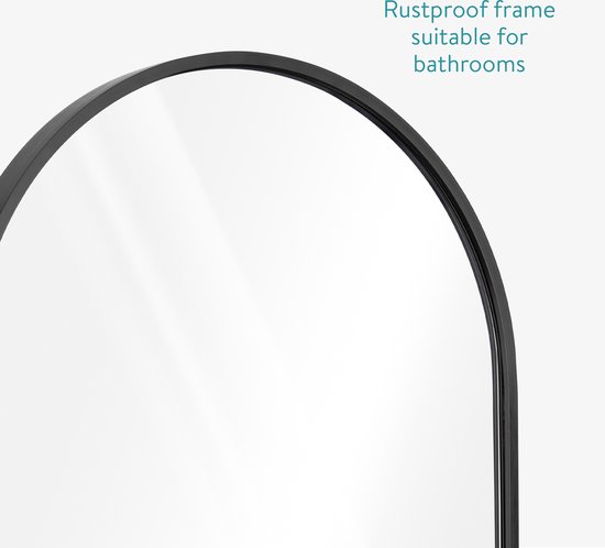 Navaris spiegel voor de wand - Ovale wandspiegel 75 x 38 cm - Aluminium frame in zwart - Horizontaal of verticaal