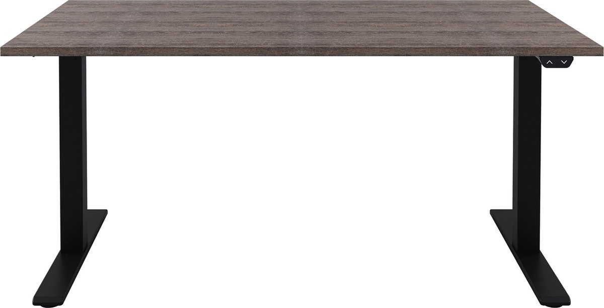 Zit sta bureau  Zit sta bureau elektrisch  Bruin eiken bureaublad  Zwart onderstel  140 x 80 cm-- blad- onderstel- x80