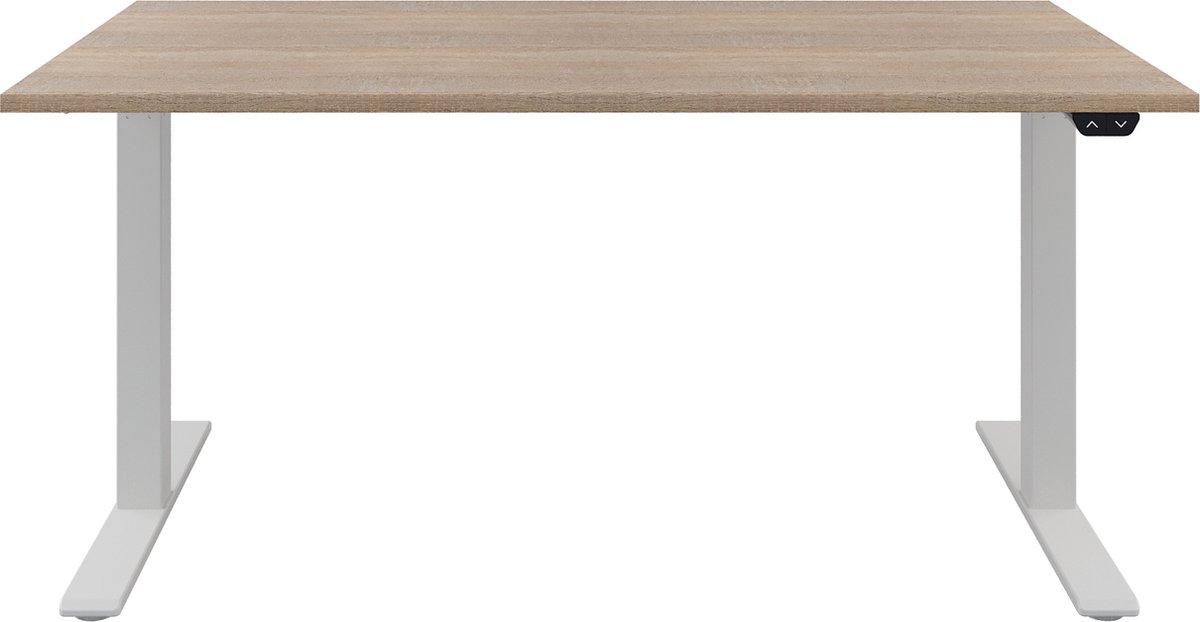 Zit sta bureau  Zit sta bureau elektrisch  Midden eiken bureaublad  Wit onderstel  140 x 80 cm-- blad- onderstel- x80