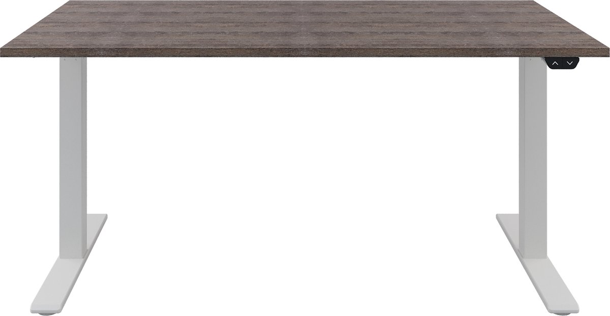 Zit sta bureau  Zit sta bureau elektrisch  Bruin eiken bureaublad  Wit onderstel  120 x 80 cm-- blad- onderstel- x80