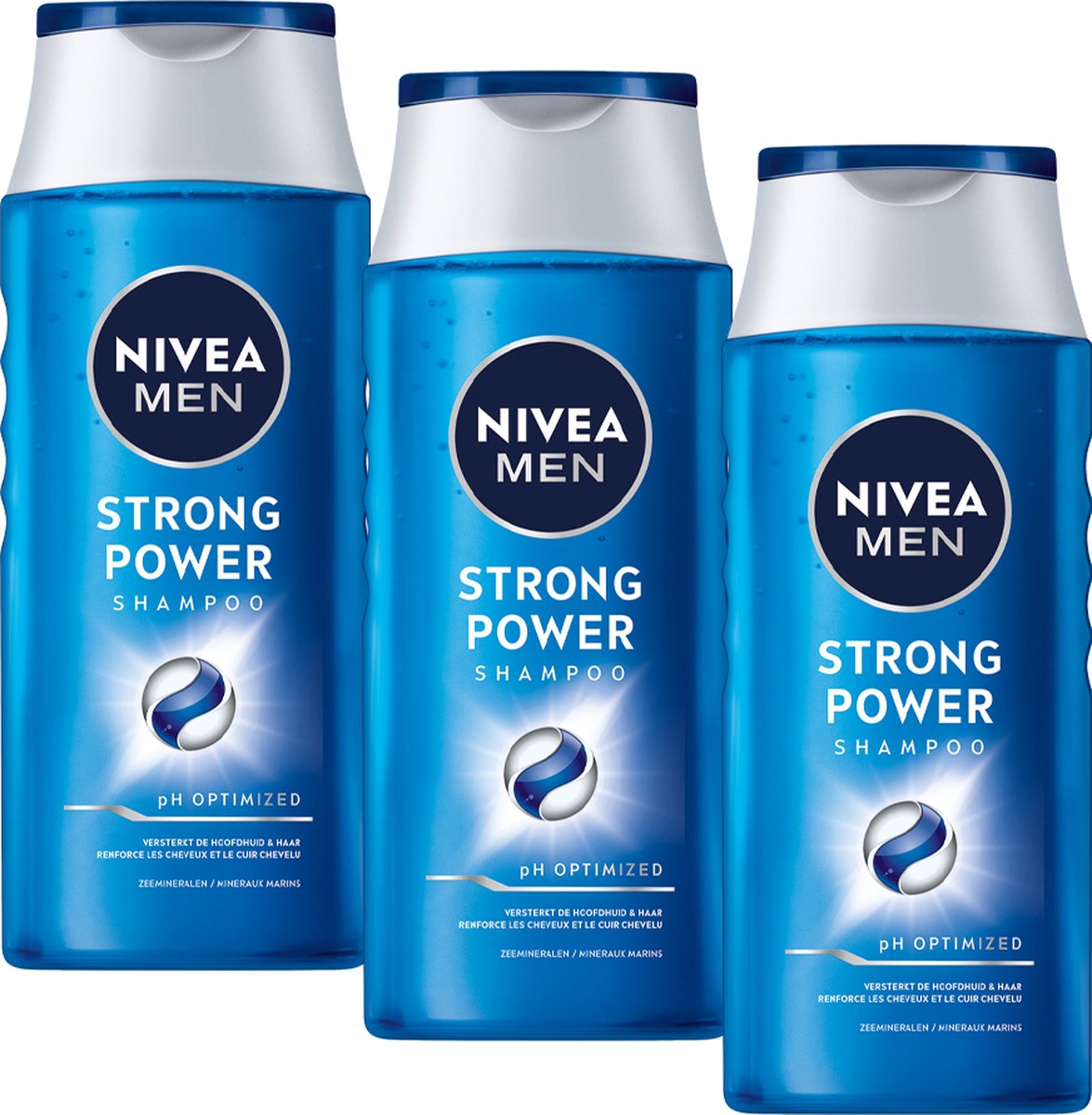 NIVEA MEN Strong Power Shampoo - 3 x 250 ml - Voordeelverpakking - NIVEA