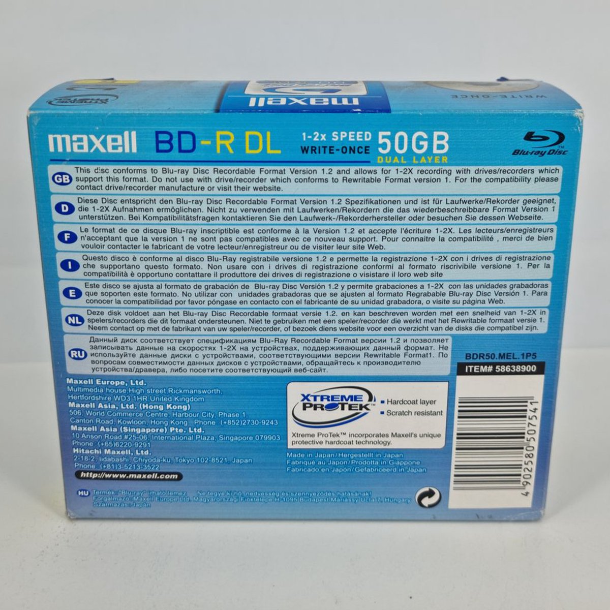 Maxell Bluray Disc BDR DL Dual Layer 50Gb 12x speed. Doos van 5