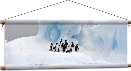 WallClassics - Textielposter - Pingiuns op Glad IJs - 90x30 cm Foto op Textiel