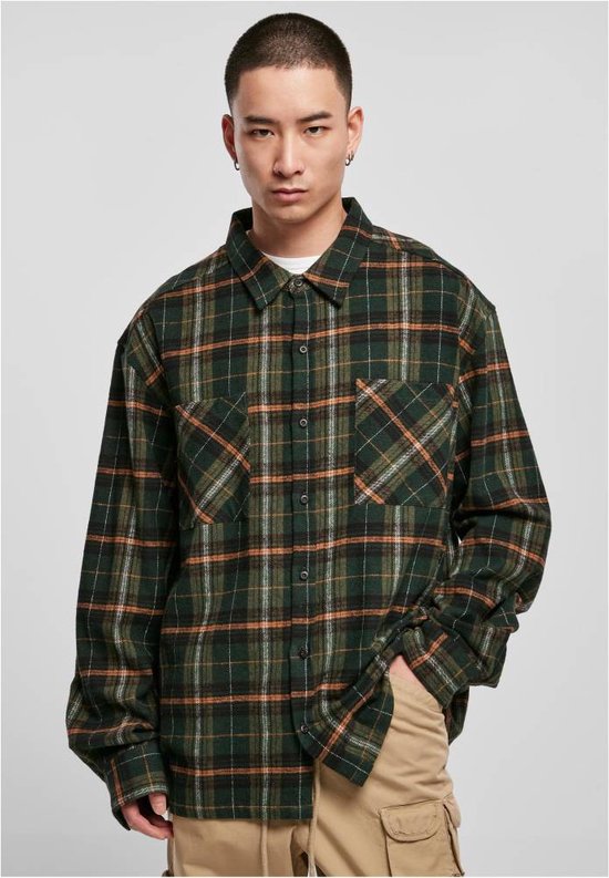 Urban Classics - Boxy Fane Check Overhemd - 4XL - Groen/Oranje