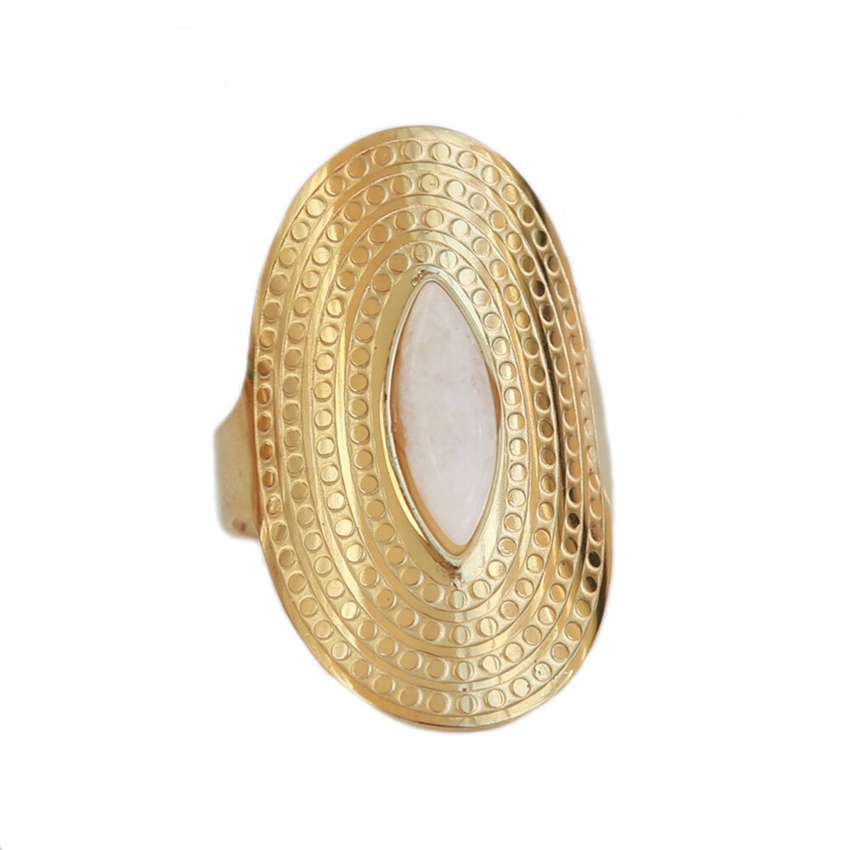 Ring met edelsteen – Witte Agaat – Boho style – Gold plated – Roestvrij staal – Ibiza Boho – Verstelbaar – One size – Feel Good Store – Goud