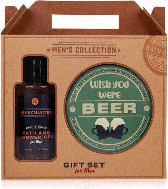 MEN'S COLLECTION gift set douchegel + biervilt valentijn cadeautje voor hem -Verjaardag cadeau mannen - Stoere badset in kratgeschenkverpakking van kraftpapier - Men's Collection - Giftset man, vader, vriend, papa, broer - Grappig RITUALS GESCHENKSET