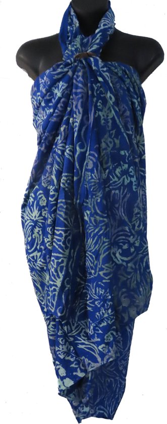Hamamdoek, sarong, pareo, extra groot figuren vlekken patroon lengte 115 cm breedte 210 cm kleuren blauw paars groen beige dubbel geweven extra kwaliteit.
