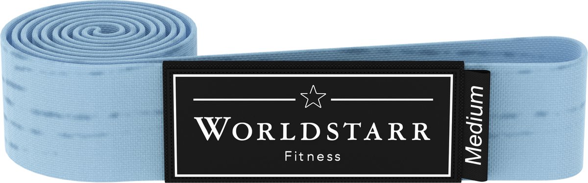 Worldstarr weerstandsband Blue - Medium weerstand - fitness elastiek - Resistance band - lange weerstandsband - Full body exercise - Fitness & Crossfit elastiek - Powerlifting banden - Stretch band - Antislip
