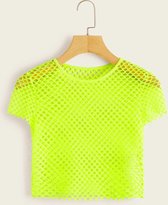 Croptop Fluo Neon Visnet Limoen Groen Fishnet Topje S SMALL | Visnet Top Dames | Netshirt | Mesh shirt body | Foute Party | Kamping Kitch | Foute Party | Verkleedkleren