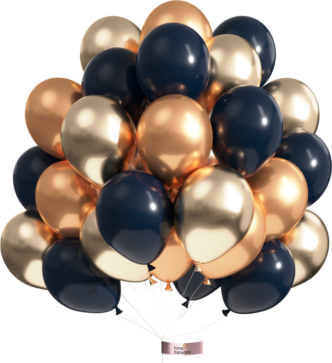 Luna Balunas Midnight Latex Ballonnen 50 Stuks Donker Blauw Champagne Goud - Feestartikelen - Feest versiering Geslaagd Verjaardag Communie