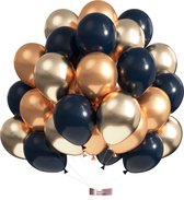 Luna Balunas Midnight Latex Ballonnen 50 Stuks Navy Blauw Champagne Goud - Feestartikelen - Feest versiering Verjaardag