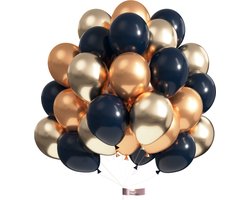 Luna Balunas Midnight Latex Ballonnen 50 Stuks Donker Blauw Champagne Goud - Feestartikelen - Feest versiering Verjaardag