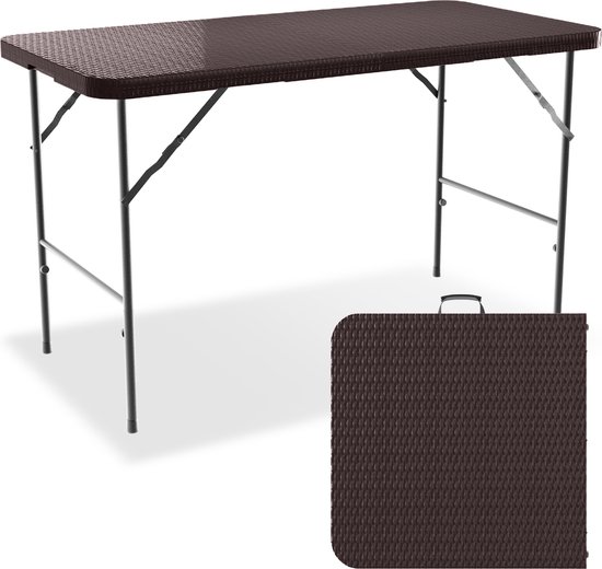 LifeGoods Klaptafel - Inklapbare Tafel - 120 cm - Verstelbare Vouwtafel - Campingtafel - 4 Personen - Bruin